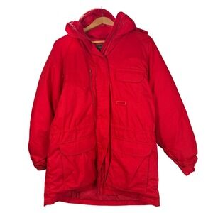 Eddie Bauer Goose Down Parka Mens L Red Hooded Insulated Puffer Heavyweight